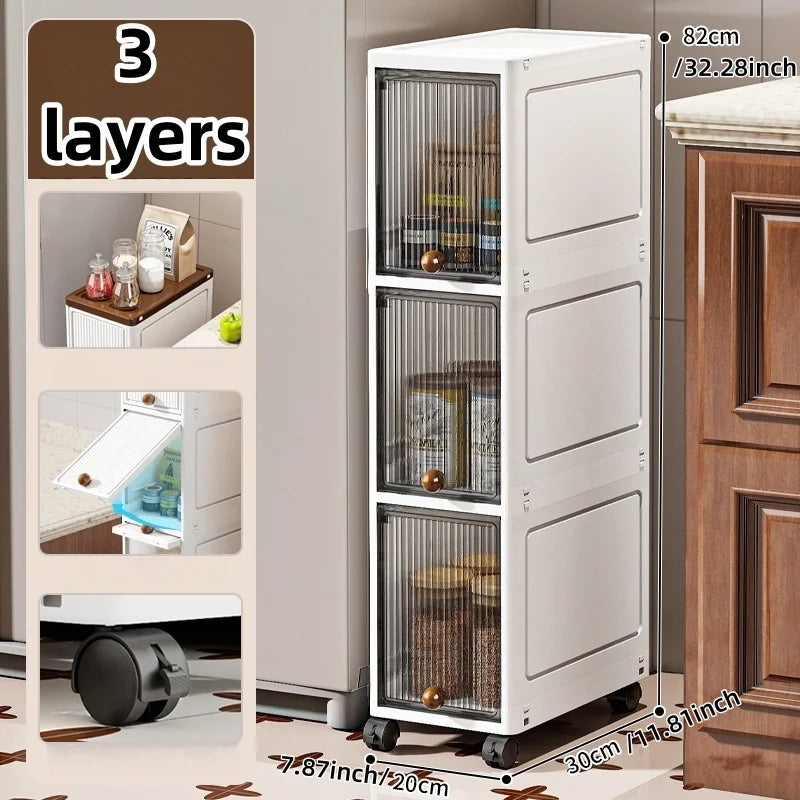 Slim Rolling Cabinet with Doors – 20cm Wide Storage for Kitchen or Bedroom