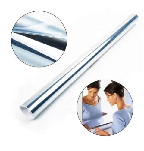 Acrylic mirror sticker roll unrolled with detail and use case