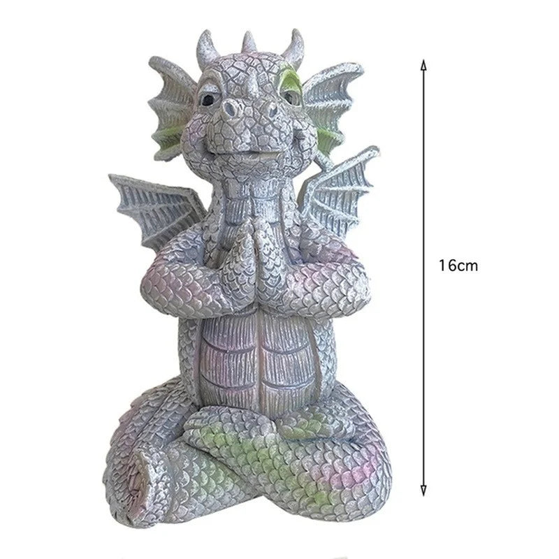 Resin Dragon Meditation Garden Statue with LED Light