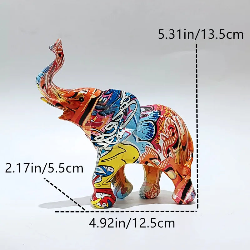 Arden Graffiti Elephant Resin Sculpture – Colorful Modern Home Decor