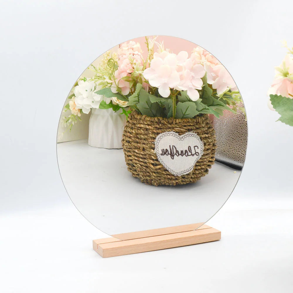 Mila Irregular Acrylic Vanity Mirror with Wood Stand