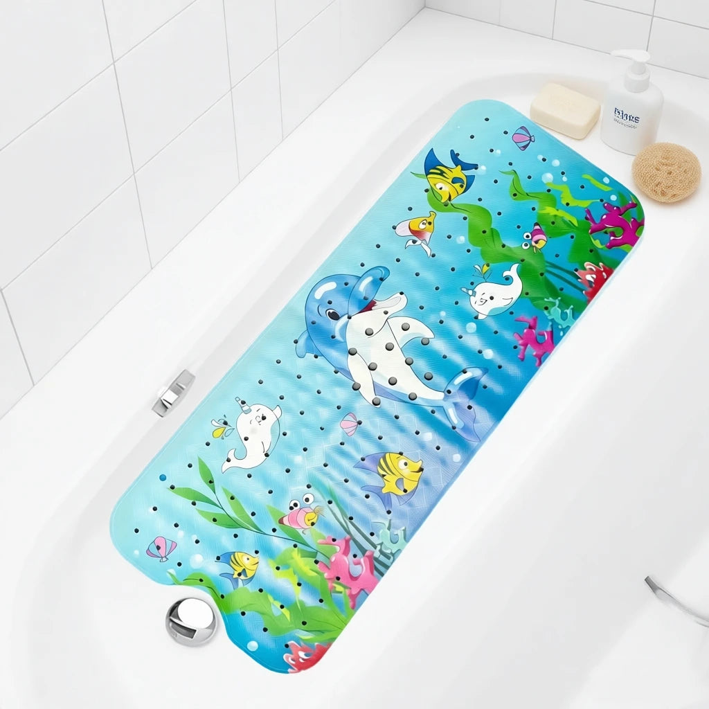 Extra-Long Non-Slip Bath Mat for Kids & Toddlers — 40x100cm, Suction Cups