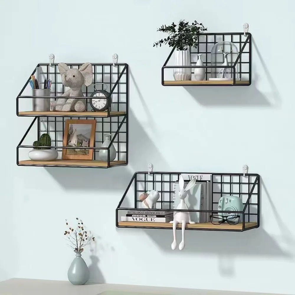 Wall Mounted Grid Shelves for Entryway, Kitchen, or Bedroom