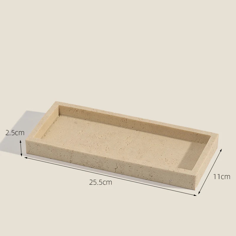 Travertine-Style Bathroom Organizer Trays and Accessories for Calm Counters