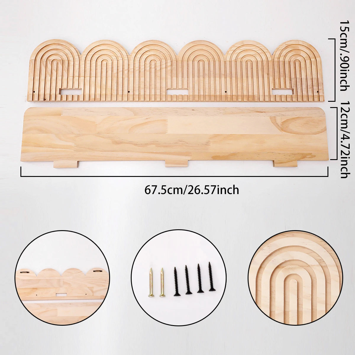 Solna Boho Arched Wooden Wall Shelf – Rainbow Design Floating Shelf for Living Room or Bedroom