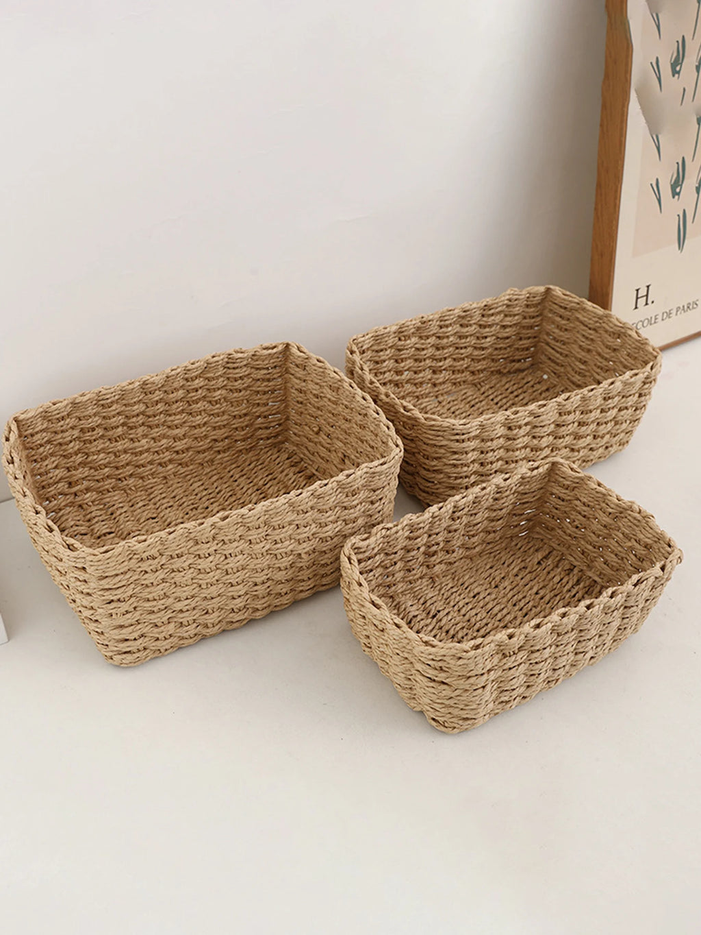 Handwoven Storage Basket in Beige for Shelves, Desk, or Living Room