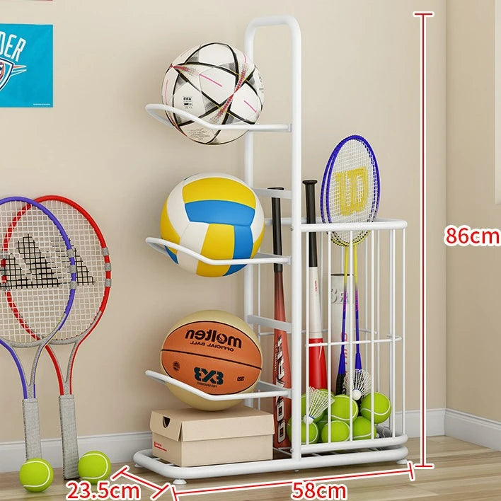 Iron Mesh Upright Ball Storage Rack for Garage or Mudroom – Multi-Sport Equipment Organizer in Black, White, or Yellow