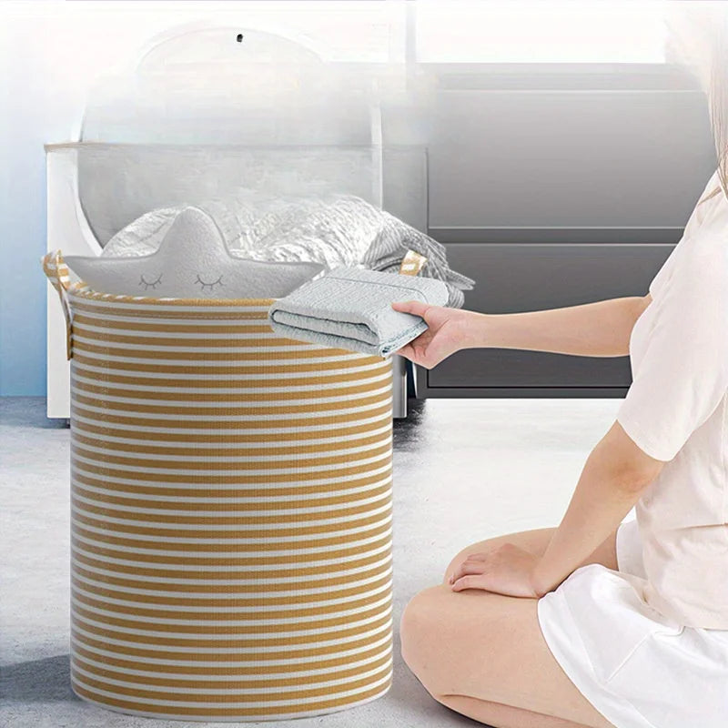 Foldable Striped Laundry Basket with Handles – Multi-Use Storage Bin