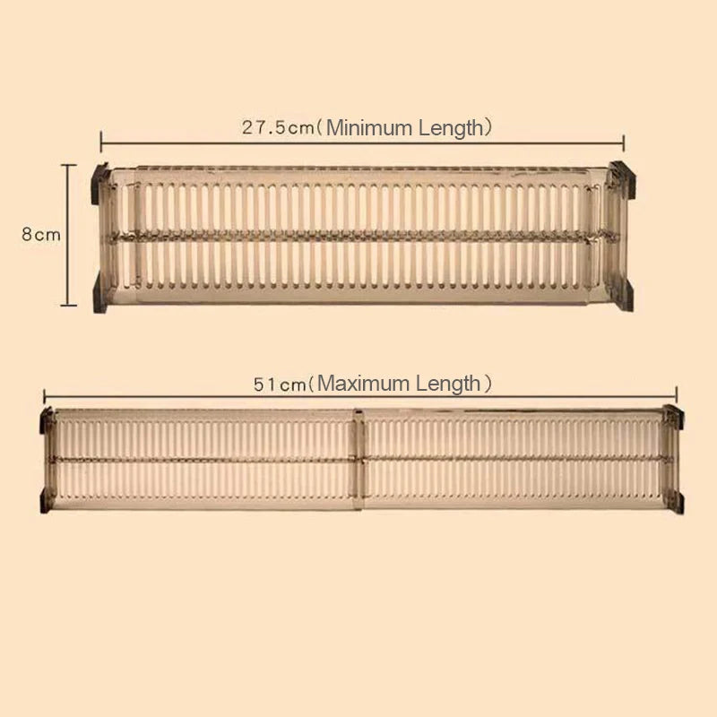 Adjustable drawer divider dimensions from 27.5cm to 51cm and 8cm height
