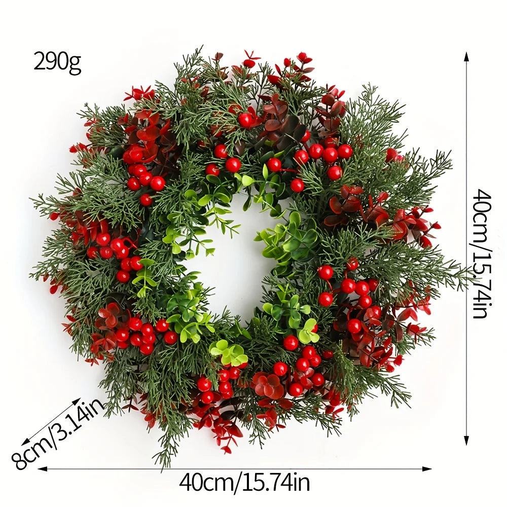 Measured image of round red berry Christmas wreath, 40cm diameter