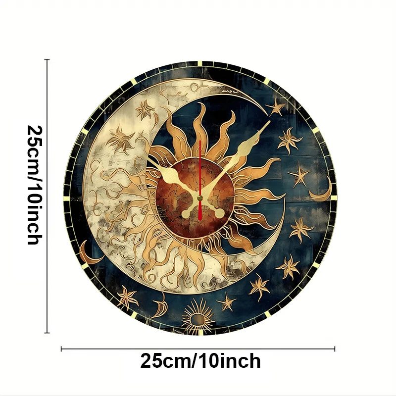 Celeste Sun & Moon Silent Wooden Wall Clock – 10" Round