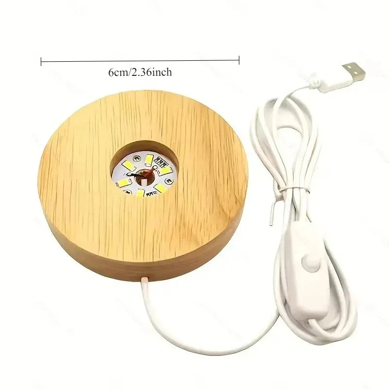 Wooden LED USB Display Light Base for Art and Decor
