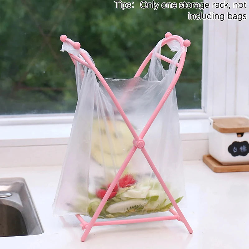 Foldable Plastic Trash Bag Holder Stand for Kitchen Counter & Small-Space Waste Sorting