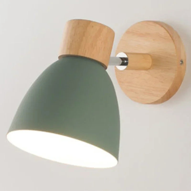 Arden Nordic Wall Sconce with Painted Iron Shade & Wood Base for Bedroom, Living Room, or Study
