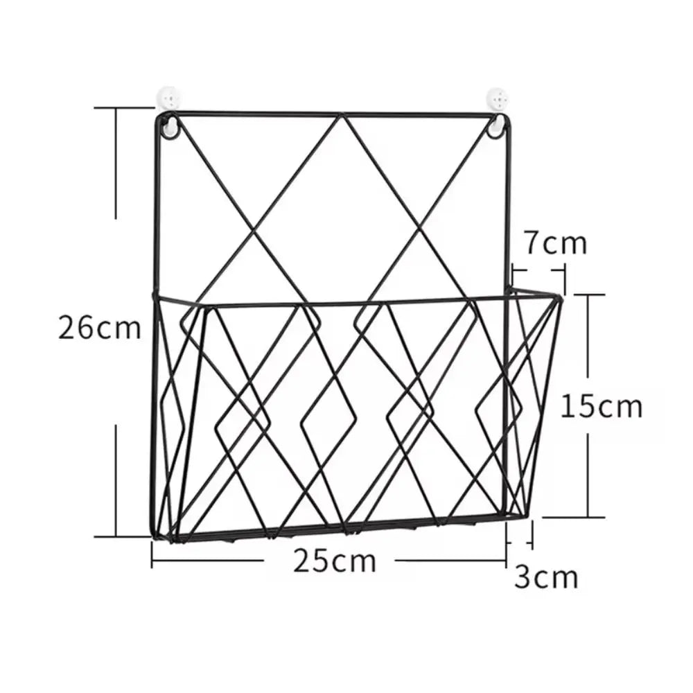 Diamond Grid Metal Wall-Mounted Magazine Rack Organizer – Black or Gold, Living Room & Home Office