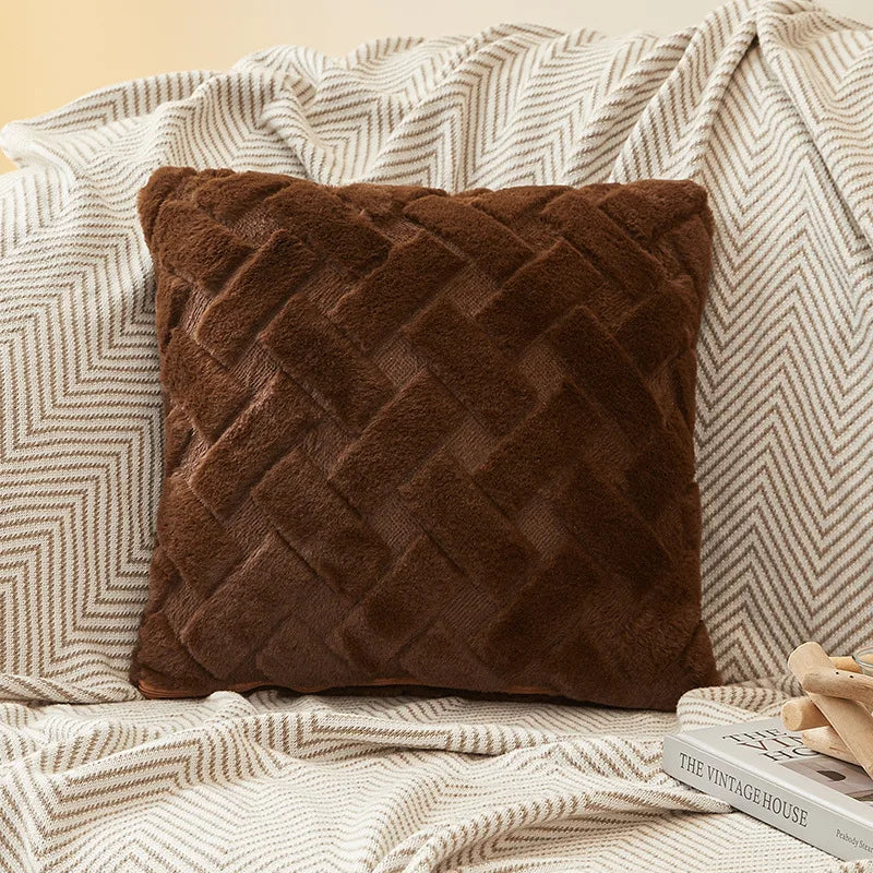 Plush Woven Throw Pillow Cover for Sofa or Bed, 45x45cm or 30x50cm