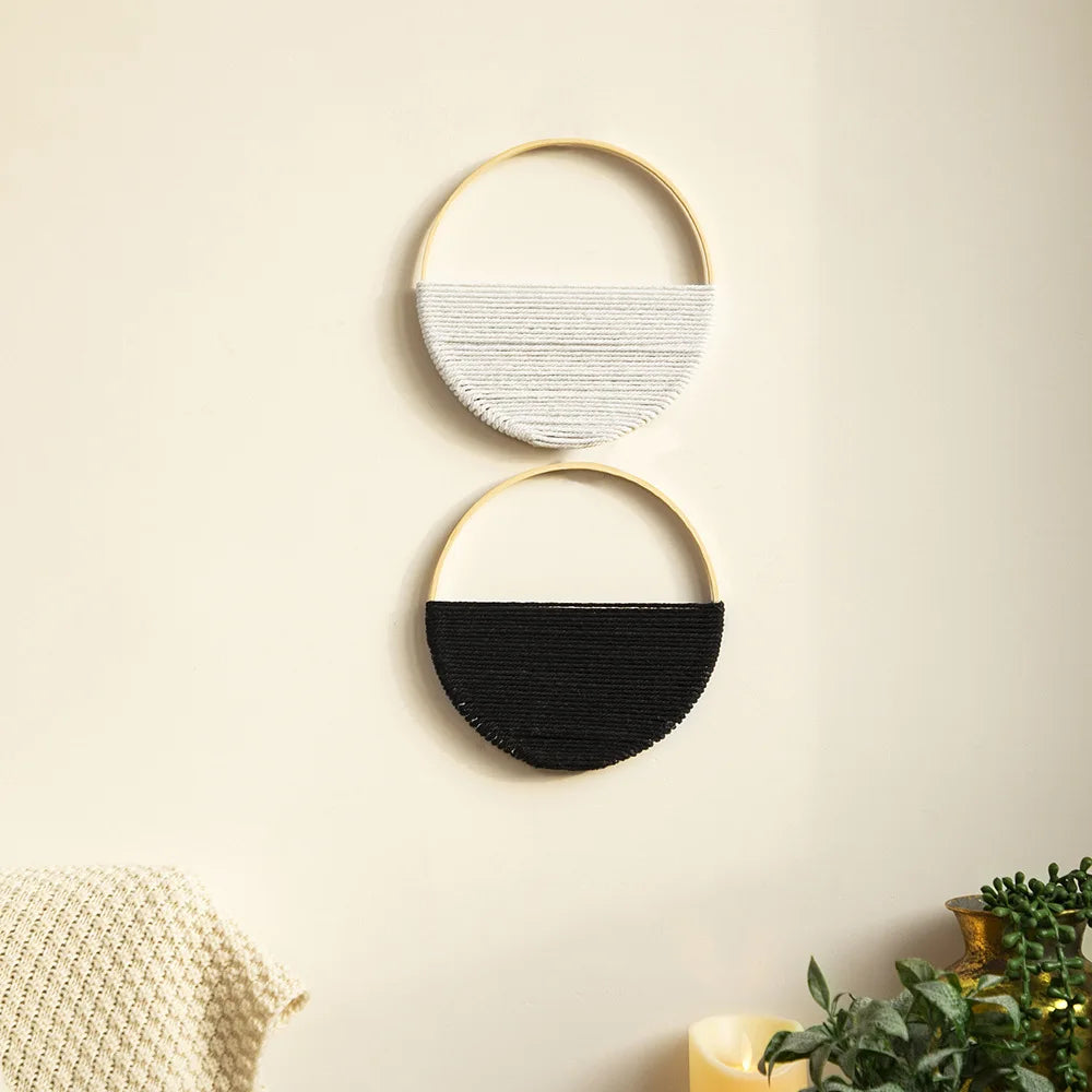 Arden Woven Macrame Wall Hanging – Set of 2 Round Boho Decor