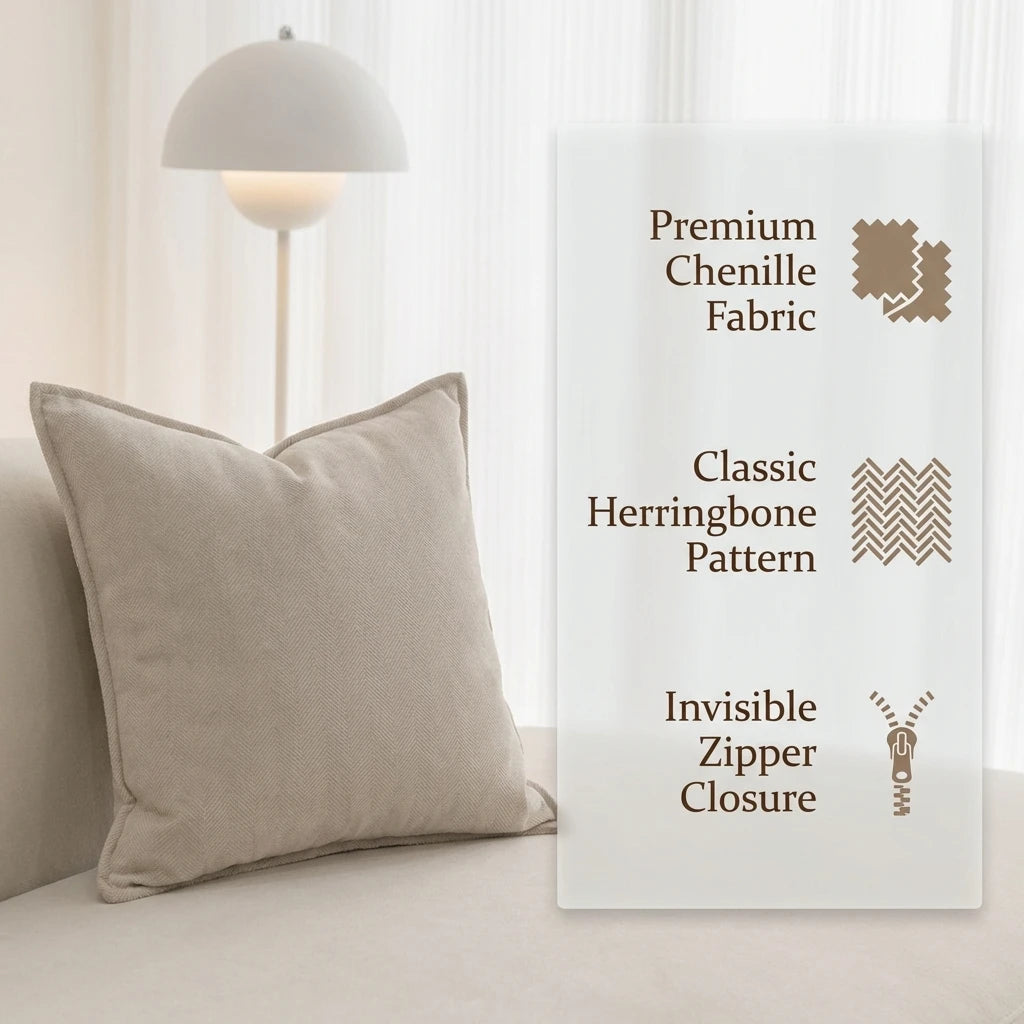 Herringbone Woven Pillow Cover – Soft Textured Accent for Sofa or Bed