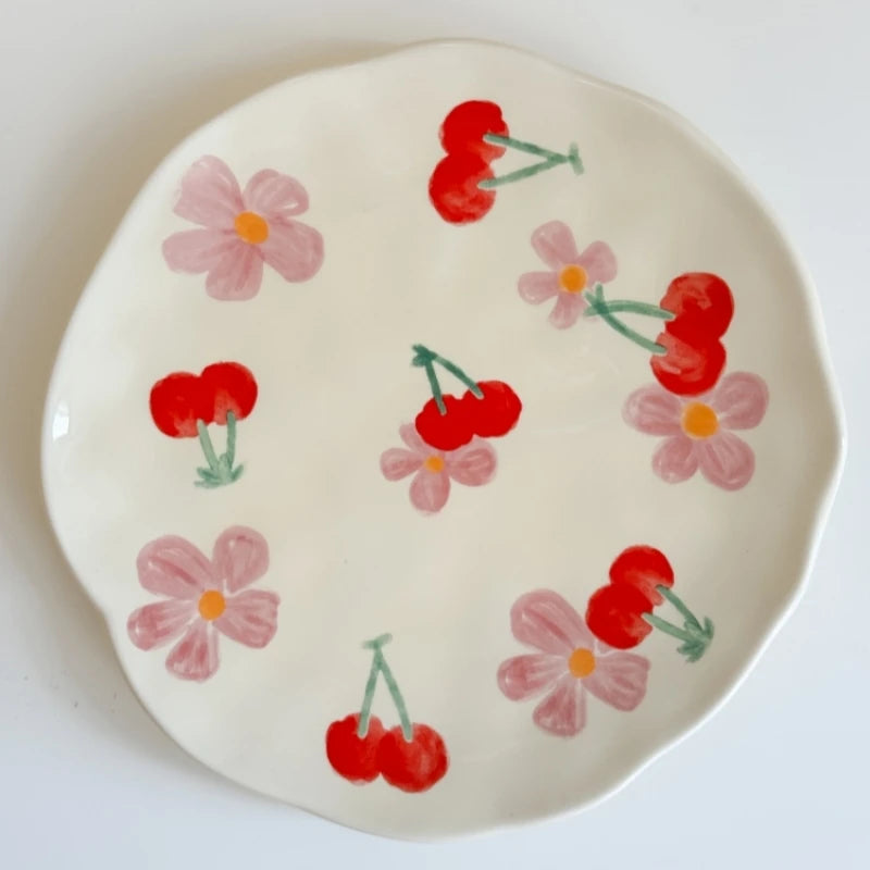 Meadow Hand-Painted Ceramic Dessert Plate – Flower Patterned Porcelain Saucers for Cozy Coffee & Tea Table Settings
