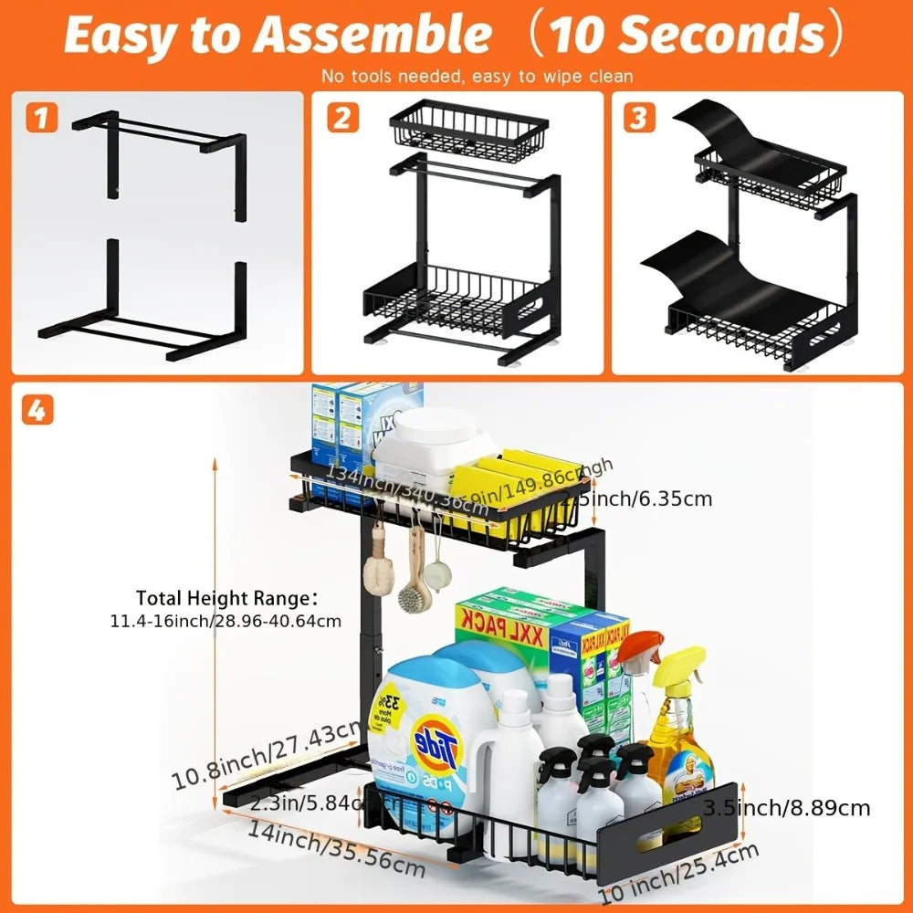 Metal Under Sink Organizer Shelf with Sliding Drawer