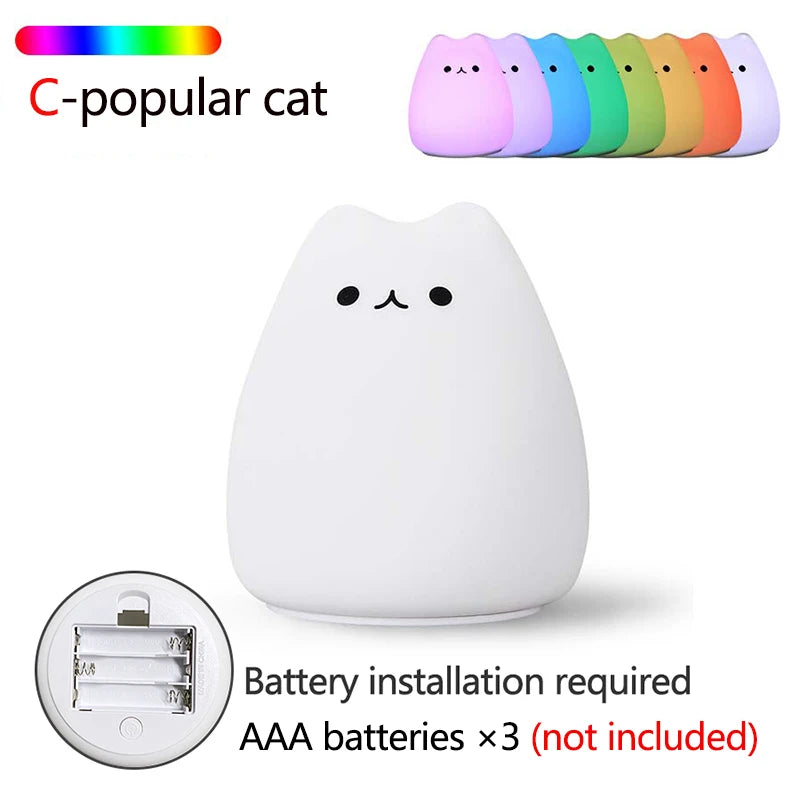 Cleo Soft Silicone Cat Night Light – Touch Sensor for Kids’ Rooms
