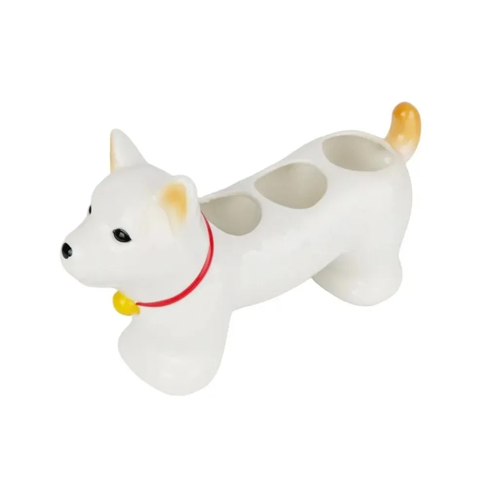 Dog-Shaped Ceramic Toothbrush Holder for Bathroom Counter