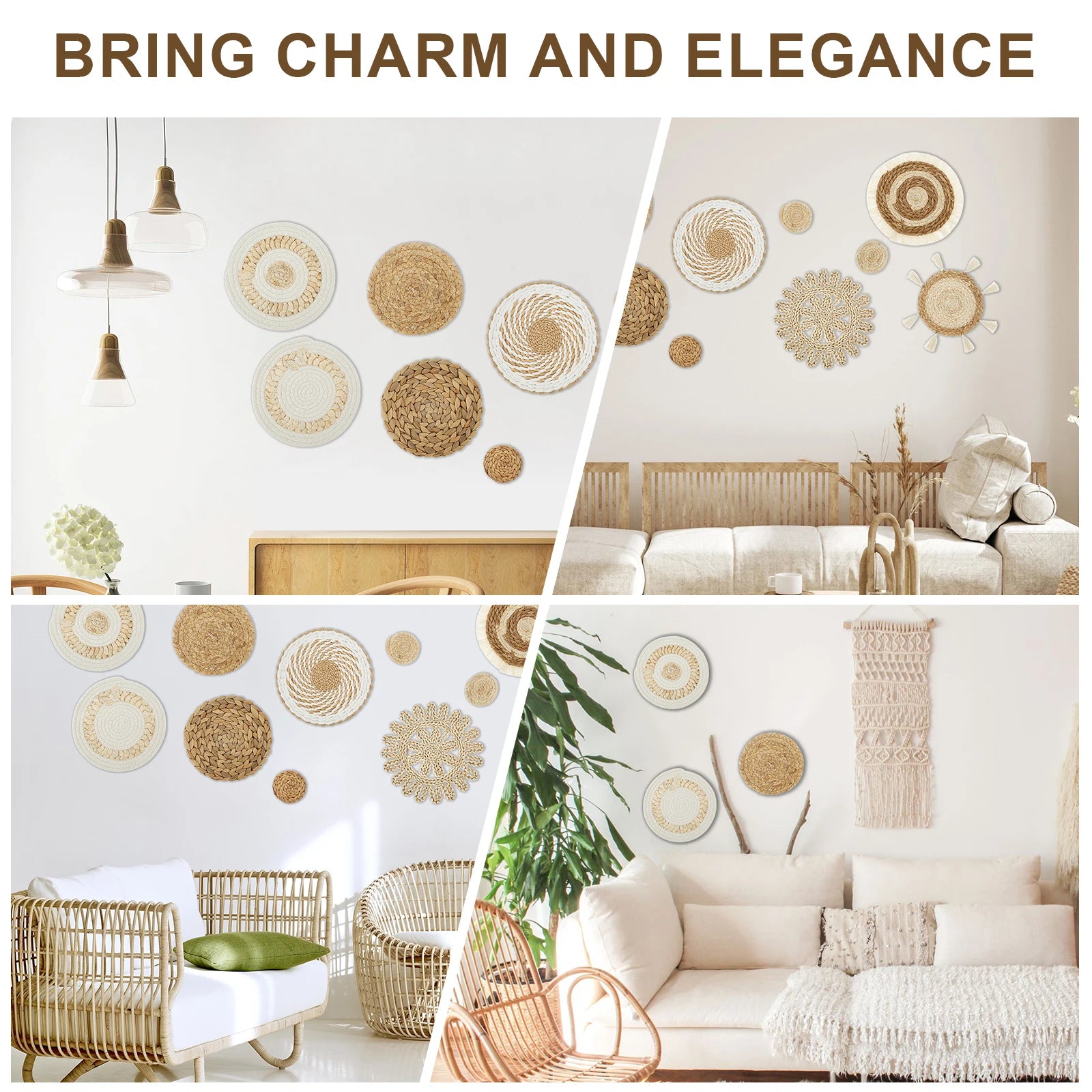 11-Piece Woven Wall Basket Decor Set – Natural Rattan Style for Living Room or Bedroom
