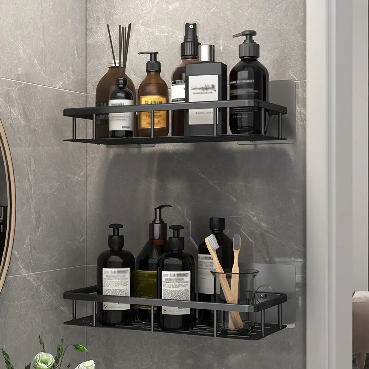 No-Drill Metal Corner Shower Shelf for Bathroom Organization