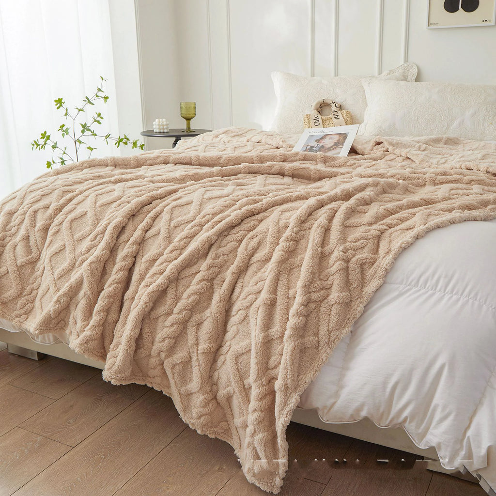 Braided Sherpa Fleece Throw Blanket for Bed or Sofa