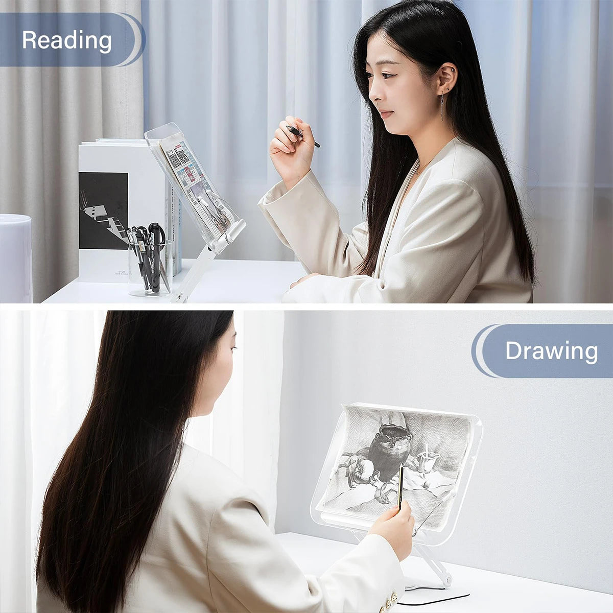 Adjustable Acrylic Book Stand with 360° Swivel Base