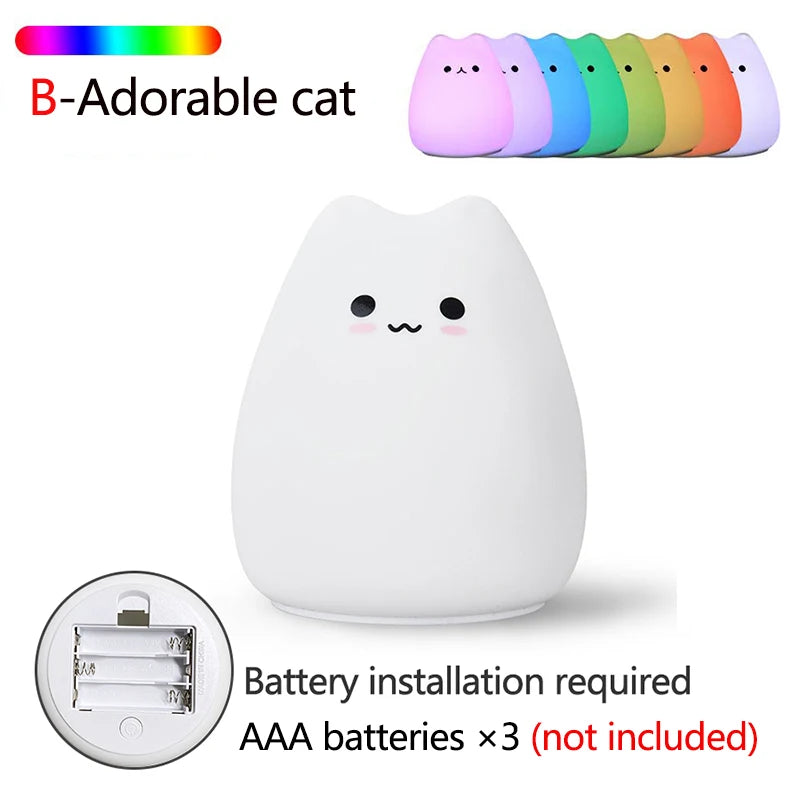 Cleo Soft Silicone Cat Night Light – Touch Sensor for Kids’ Rooms