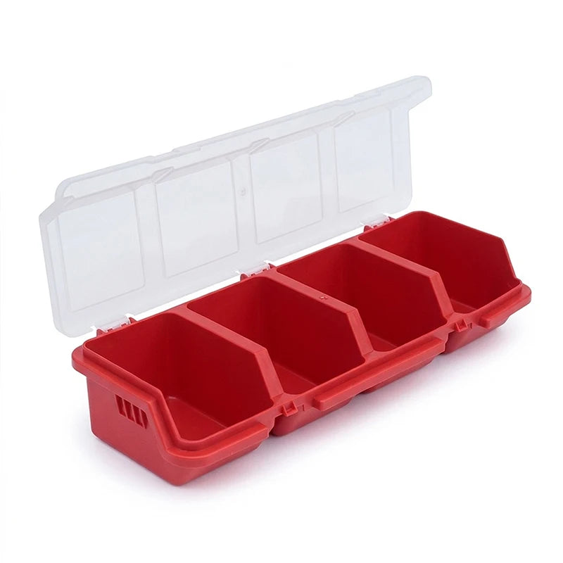 4-Compartment Plastic Small Parts Organizer Box with Lid – Red