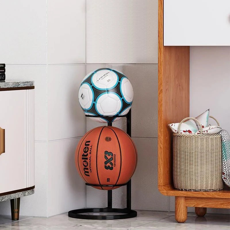 Freestanding Multi-Layer Ball Storage Rack for Basketball, Soccer & Volleyball – Black or White Carbon Steel Organizer for Bedroom