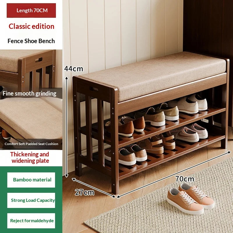 Entryway Shoe Storage Bench with Cushion – Two-Tier Organizer for Mudrooms & Hallways