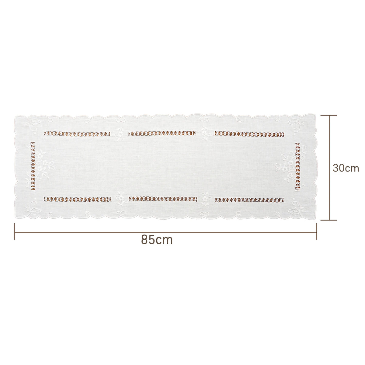 Arden Embroidered Linen Table Runner with Scalloped Edge for Dining & Coffee Table Decor