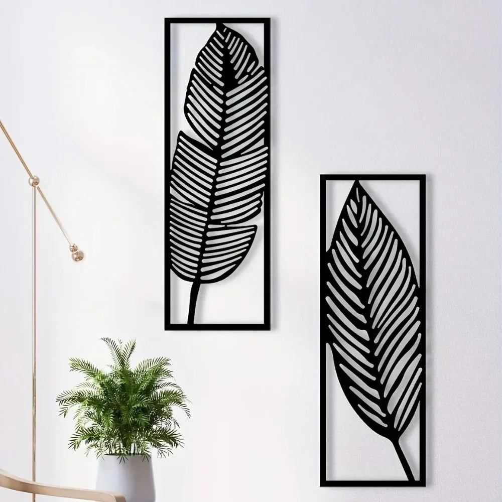 Willow Black Metal Leaves Wall Art – Set of 2 Decorative Panels
