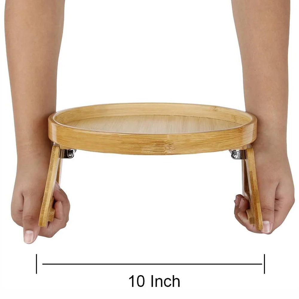 Bamboo Clip-On Sofa Arm Tray Table for Drinks, Snacks & Remotes