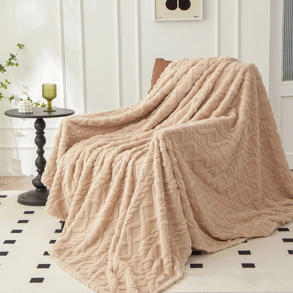 Braided Sherpa Fleece Throw Blanket for Bed or Sofa