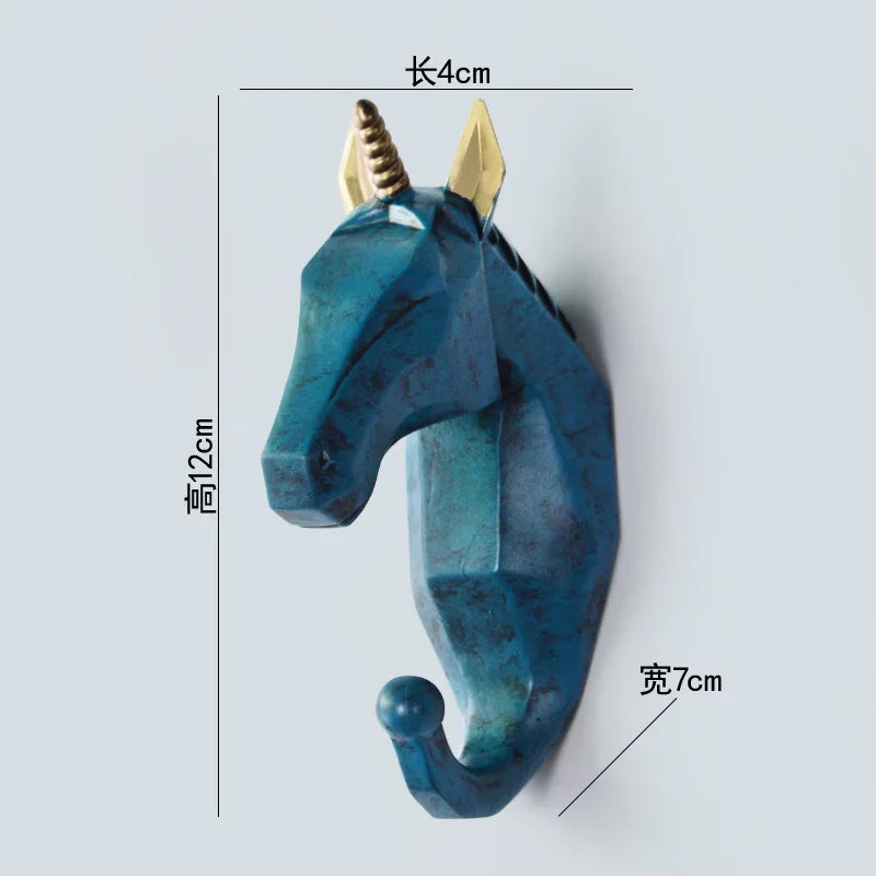Low-Poly Animal Head Resin Wall Hook – Deer, Elephant, Rhino, or Unicorn Shape for Entryway, Bedroom, or Kids Room