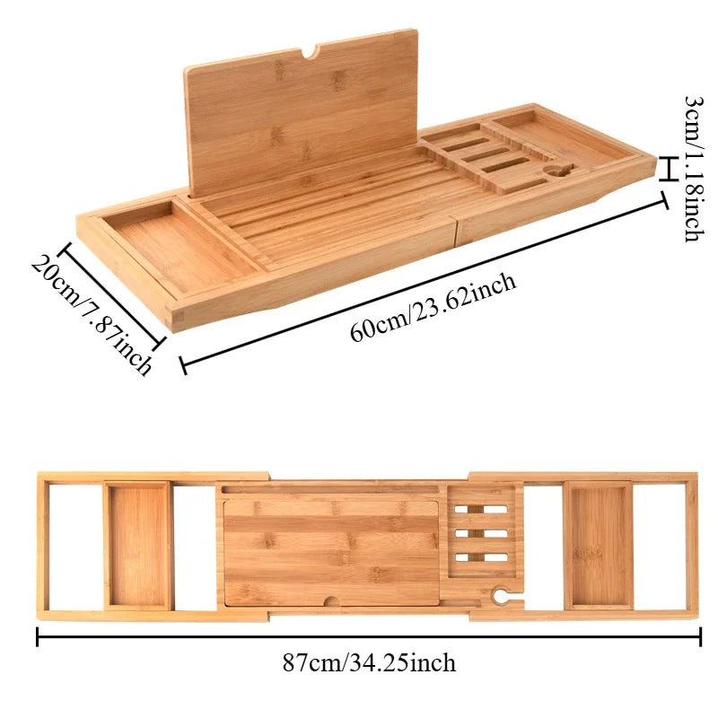 Expandable Wooden Bathtub Tray with Adjustable Tablet Stand