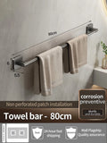 Adhesive Gray Aluminum Towel Bar – No-Drill Wall-Mounted Towel Rack for Bathroom, Kitchen, or Laundry