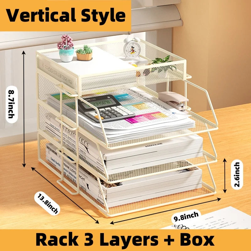 Mesh Metal Desk Organizer with Multi-Tier Paper Trays and Pen Holder