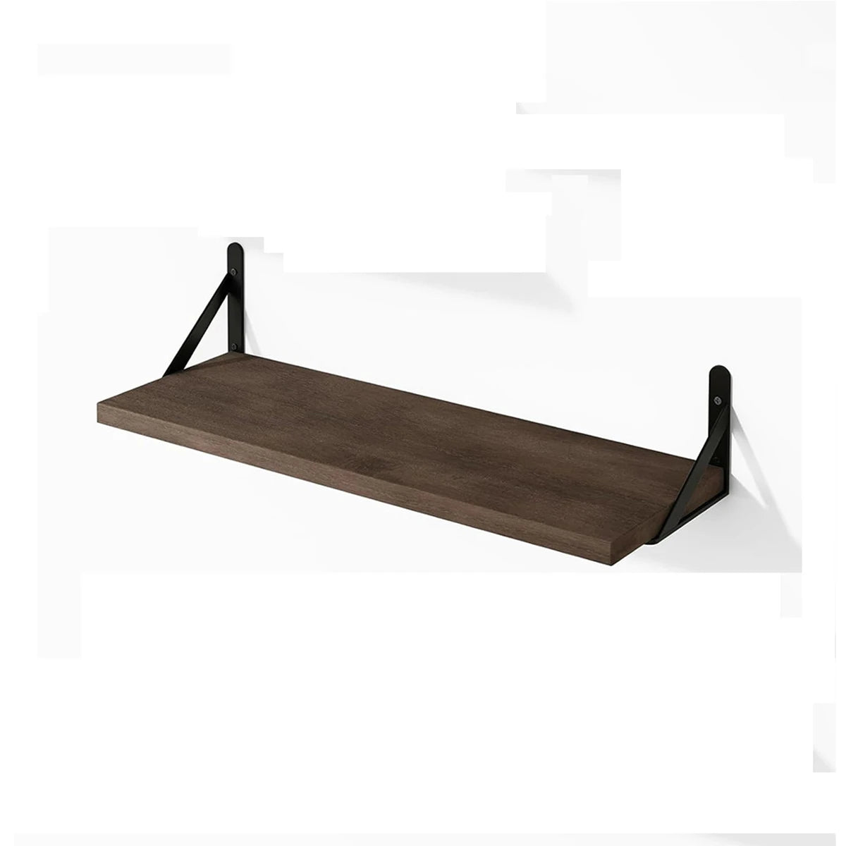 Wall-Mounted Wooden Floating Shelves with Black Brackets