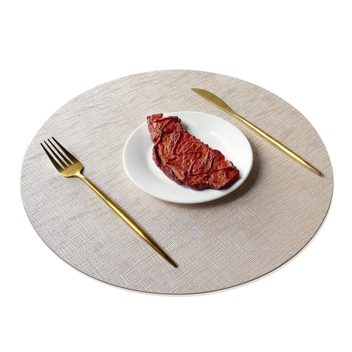 Textured Metallic PU Placemats for Dining Table – Heatproof & Wipeable in Round, Oval & Teardrop Shapes