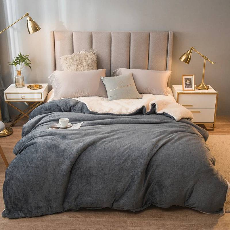 Winter Double-Sided Sherpa Fleece Bed Blanket with Quilt Cover Option
