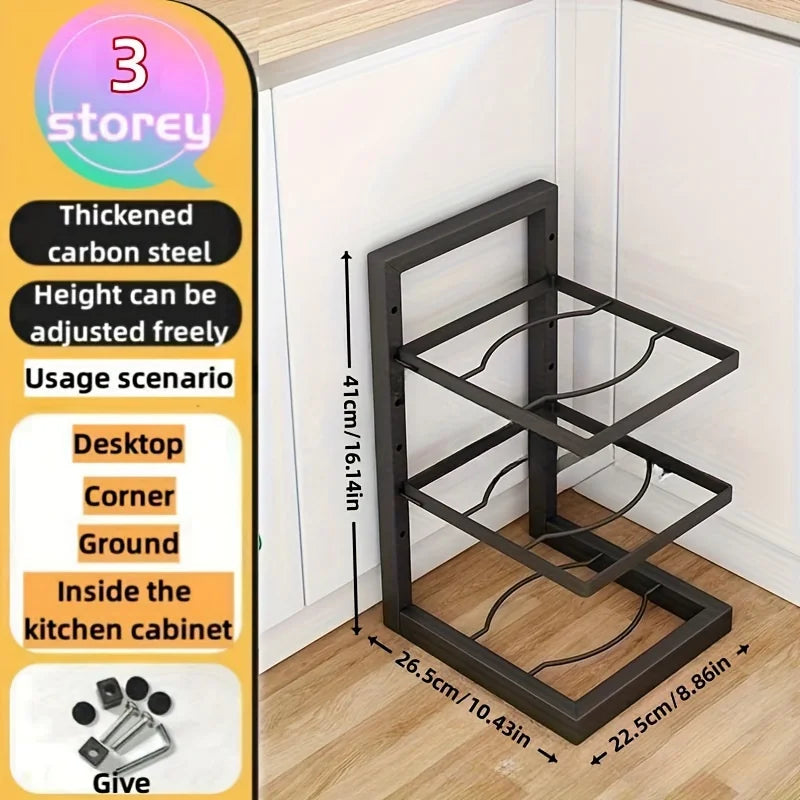 Adjustable Steel Pot and Pan Rack for Cabinets or Countertops
