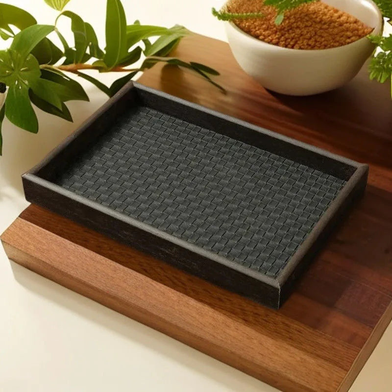 Mid-Century Rectangular Faux Leather Storage Tray for Entryway, Vanity, or Desk Organization