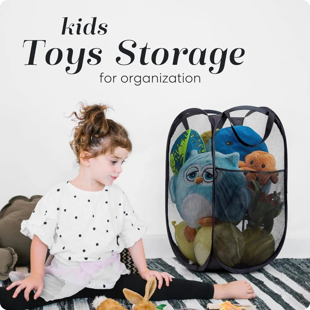 Collapsible Mesh Pop-Up Laundry Hamper with Side Pocket