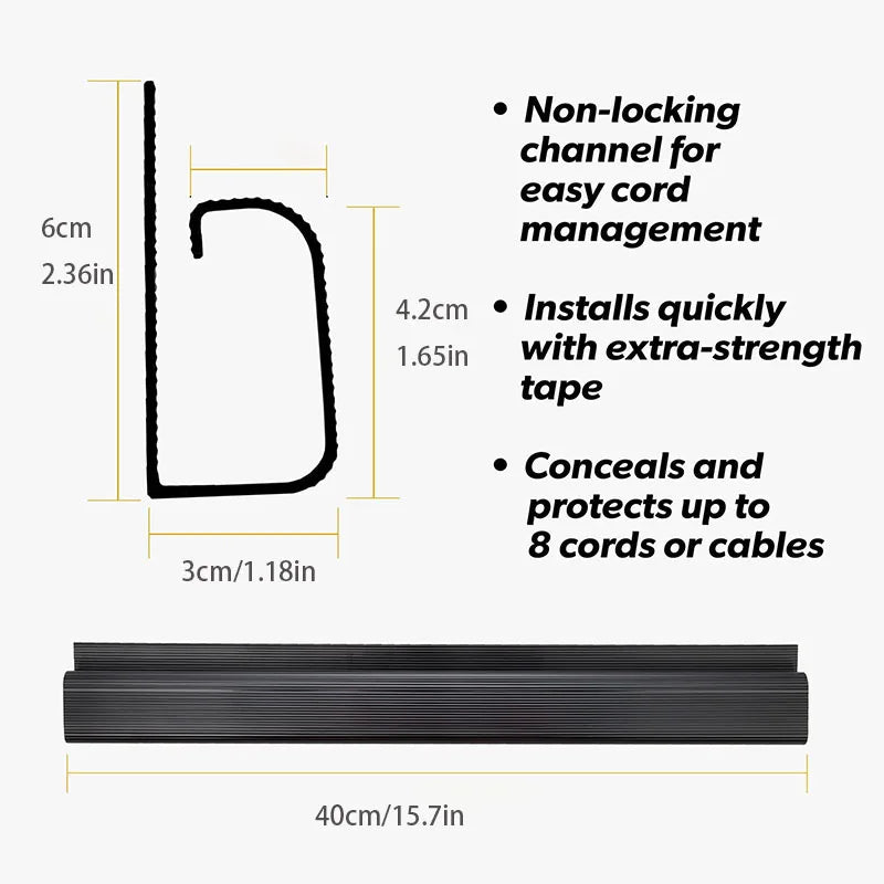 Cable management channel size diagram and usage details