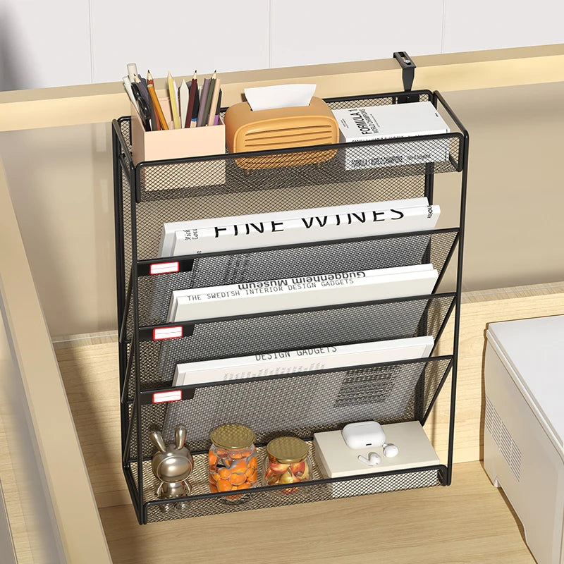 Wall-Mounted Mesh Desk Organizer with Adjustable Hooks, 4-6 Tiers